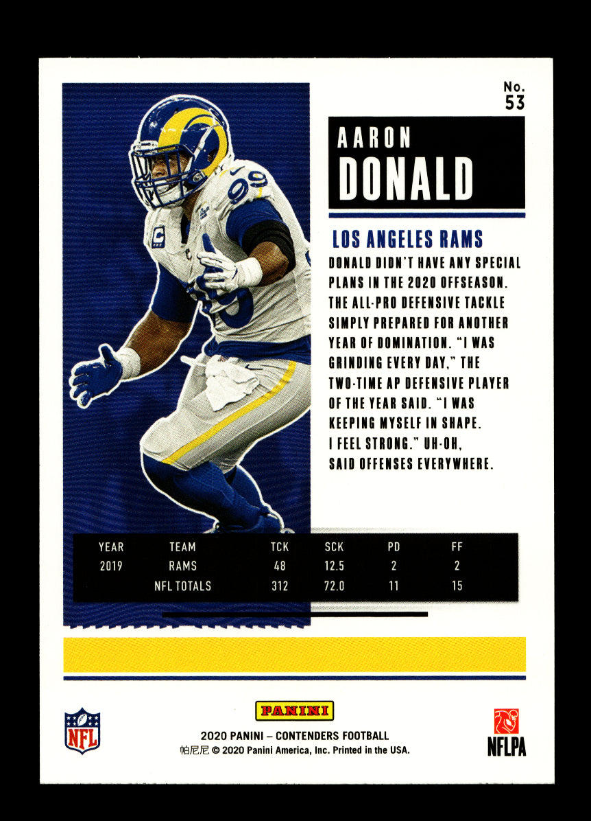 2020 Panini Contenders #53 Aaron Donald (Los Angeles Rams)