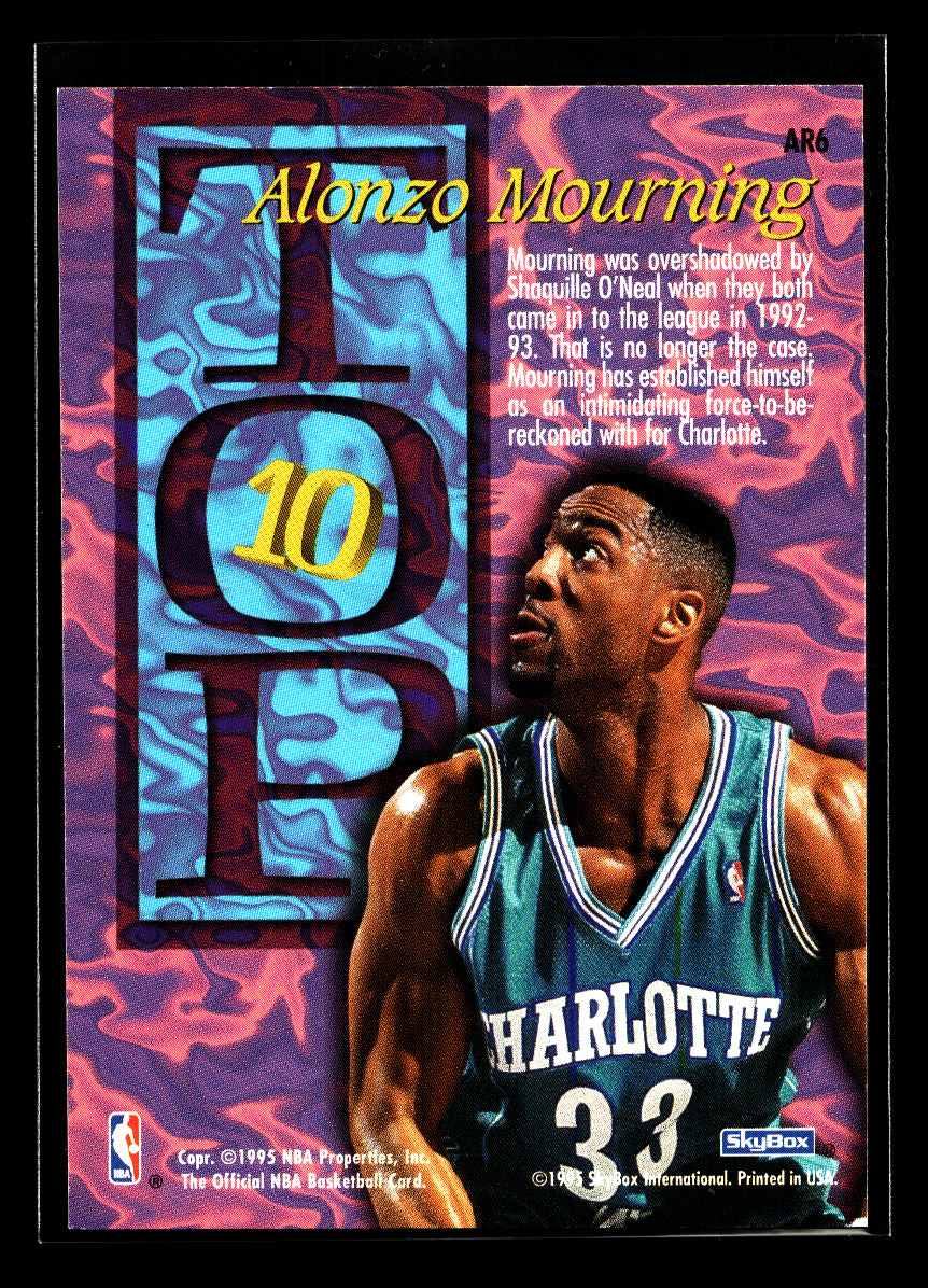 1995-96 Hoops Top Ten #AR6 Alonzo Mourning (Charlotte Hornets)