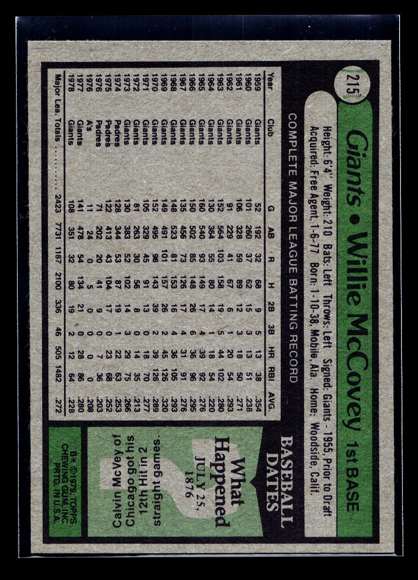 1979 Topps #215 Willie McCovey (San Francisco Giants)