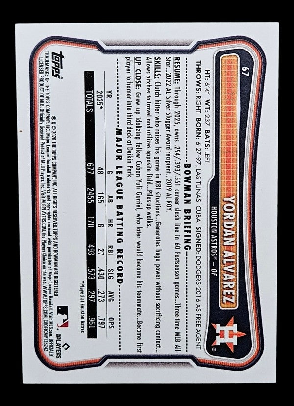 2026 Bowman #67 Yordan Alvarez (Houston Astros)