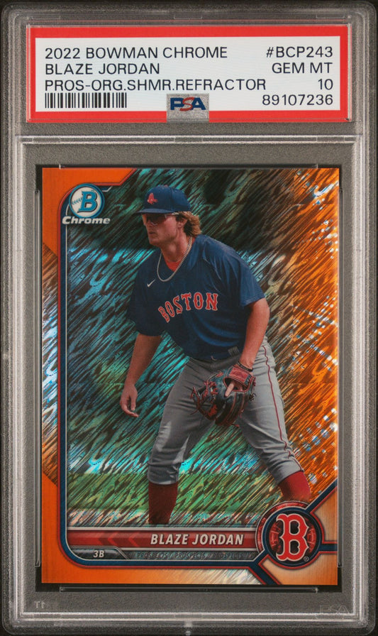 2022 Bowman Chrome Prospects #BCP-243 Blaze Jordan Orange Shimmer Refractor #'d /25 (Boston Red Sox)