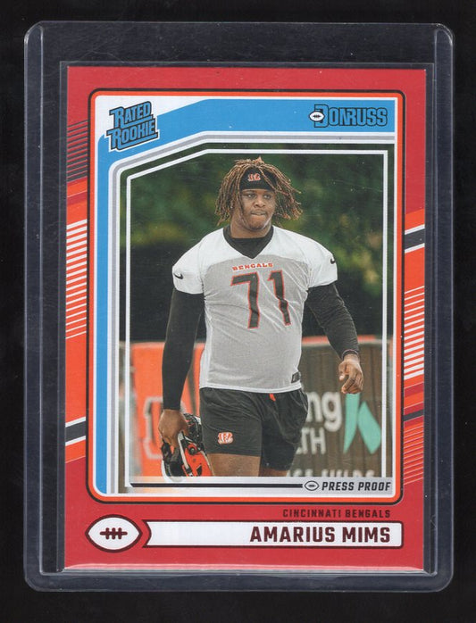 2024 Donruss Press Proof Red #350 Amarius Mims Rated Rookie (Cincinnati Bengals)