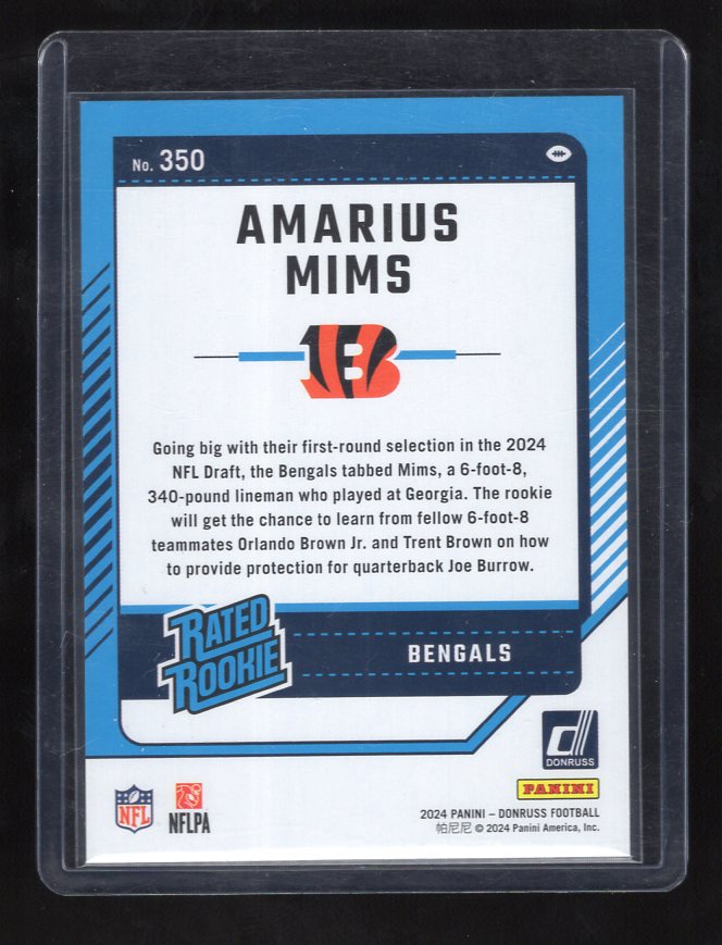2024 Donruss Press Proof Red #350 Amarius Mims Rated Rookie (Cincinnati Bengals)