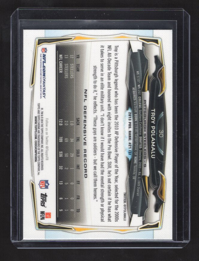 2014 Topps Chrome #30 Troy Polamalu (Pittsburgh Steelers)