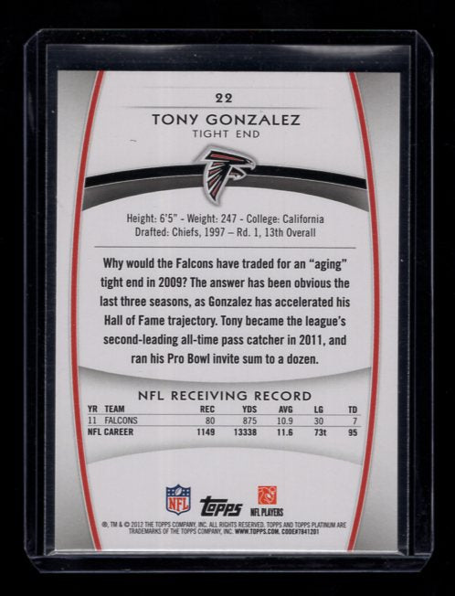 2012 Topps Platinum #22 Tony Gonzalez (Atlanta Falcons)