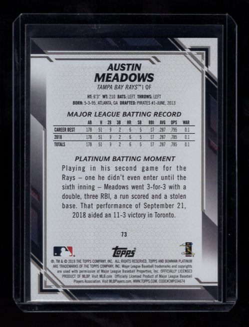 2019 Bowman Platinum #73 Austin Meadows (Tampa Bay Rays)