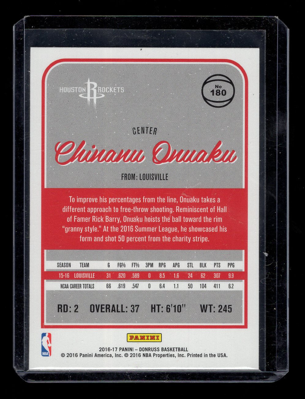 2016-17 Donruss #180 Chinanu Onuaku Rookie RC (Houston Rockets)