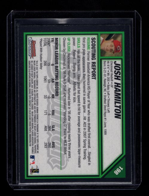 2007 Bowman Chrome #198 Josh Hamilton Rookie (Cincinnati Reds)