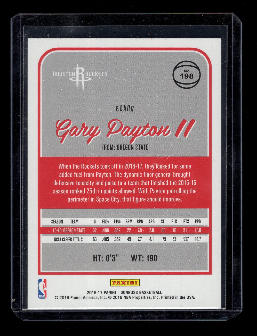 2016-17 Donruss #198 Gary Payton II Rookie RC (Houston Rockets)