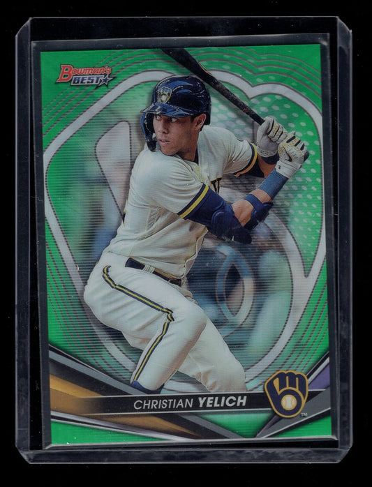 2022 Bowman's Best Green Refractors #24 Christian Yelich #'d /99 (Milwaukee Brewers)