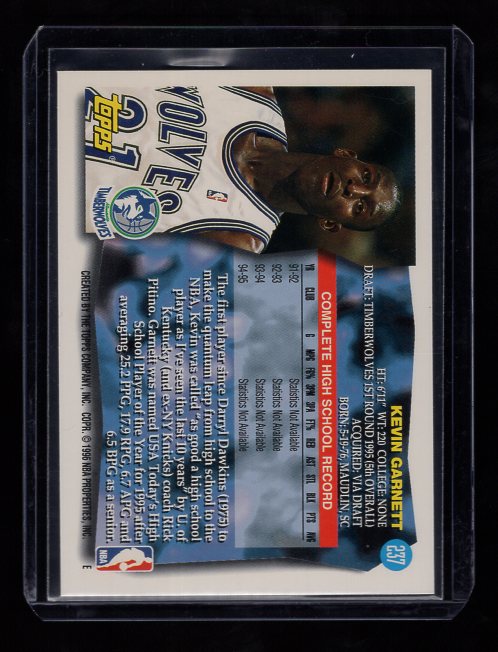 1995-96 Topps #237 Kevin Garnett Rookie (Minnesota Timberwolves)