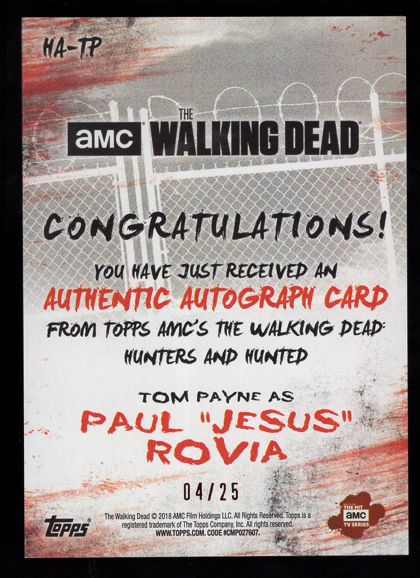 The Walking Dead Hunters & Hunted Tom Payne as Paul "Jesus" Rovia Autograph #'d /25