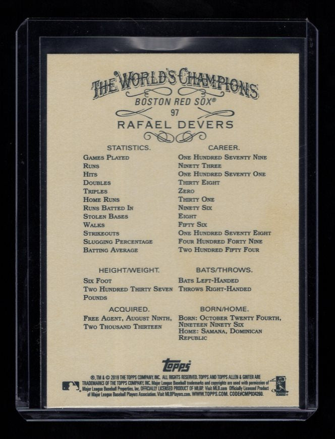 2019 Topps Allen and Ginter #97 Rafael Devers (Boston Red Sox)