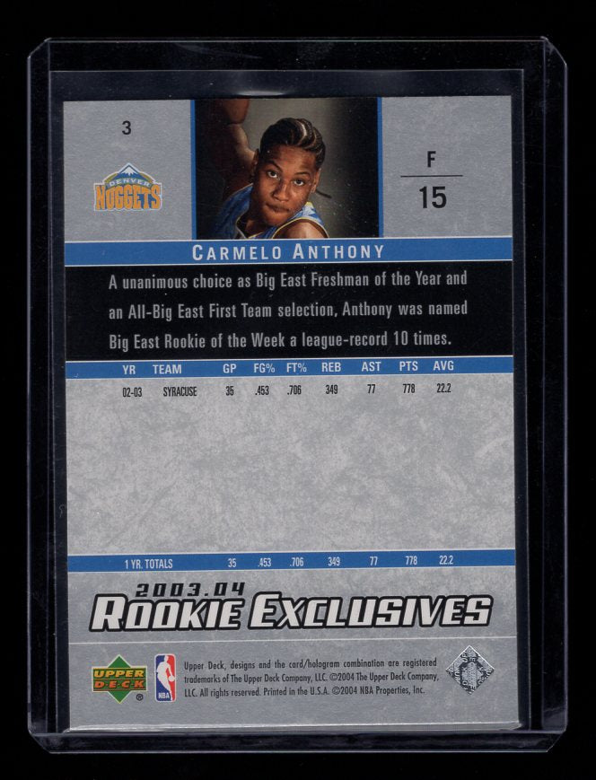 2003-04 Upper Deck Rookie Exclusives #3 Carmelo Anthony (Denver Nuggets)