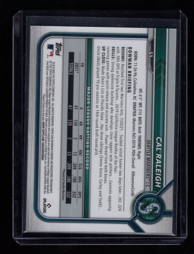 2022 Bowman Chrome  #51 Cal Raleigh Rookie Image Variation (Seattle Mariners)