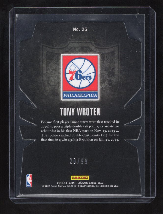 2013-14 Panini Crusade Insert Orange Die Cut #25 Tony Wroten #'d 20/99 (Philadelphia 76ers)