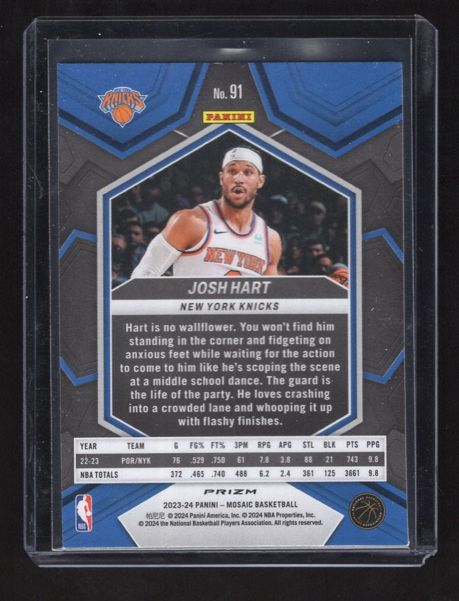 2023-24 Panini Mosaic Reactive Blue #91 Josh Hart (New York Knicks)