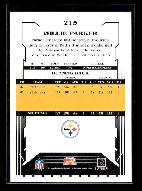2006 Score #215 Willie Parker (Pittsburgh Steelers)