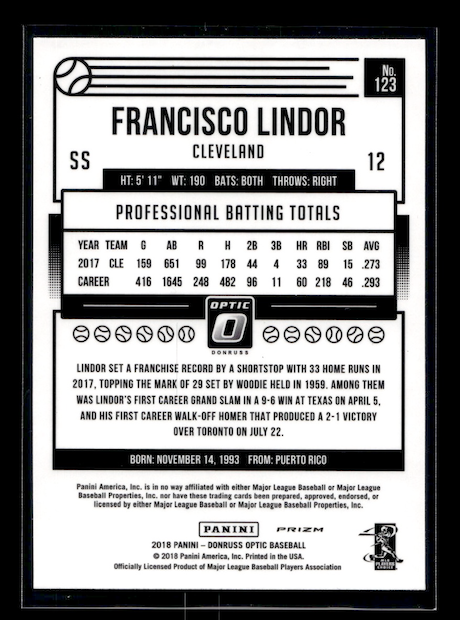 2018 Donruss Optic Bronze #123 Francisco Lindor (Cleveland Indians)