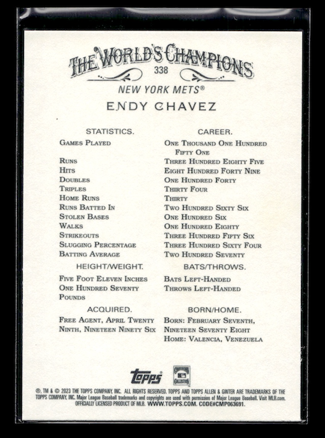 2023 Topps Allen and Ginter Foil Filigree #338 Endy Chavez SP (New York Mets)