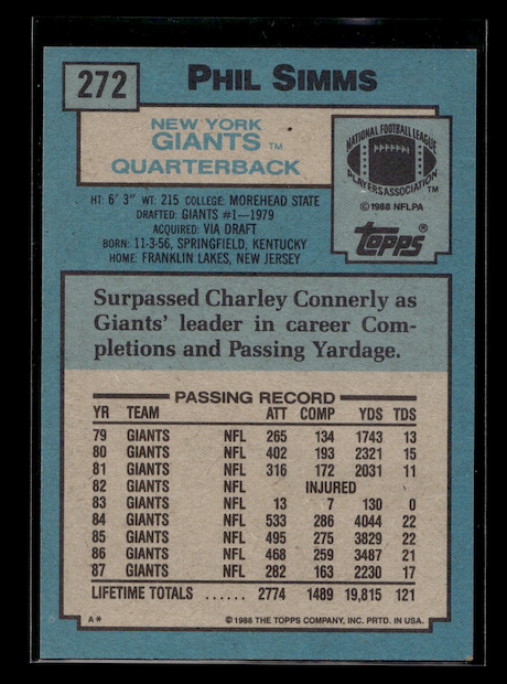 1988 Topps #272 Phil Simms (New York Giants)
