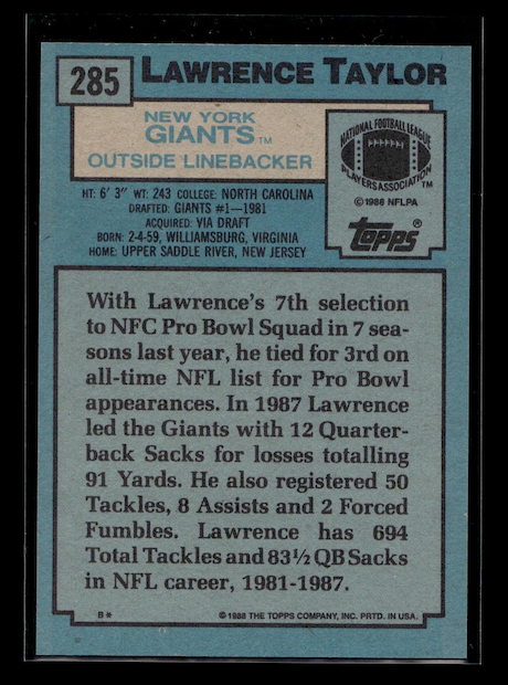 1988 Topps #285 Lawrence Taylor (New York Giants)