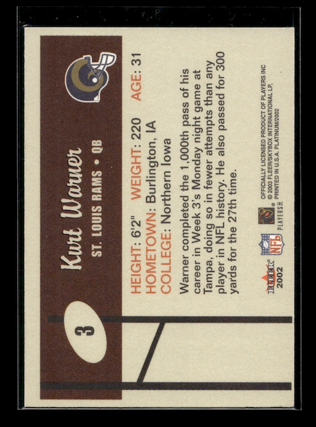 2002 Fleer Platinum #3 Kurt Warner (St. Louis Rams)