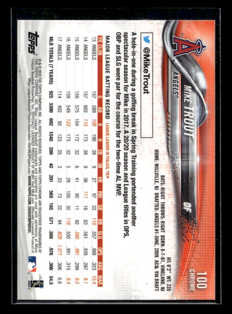 2018 Topps Chrome #100 Mike Trout (Los Angeles Angels)