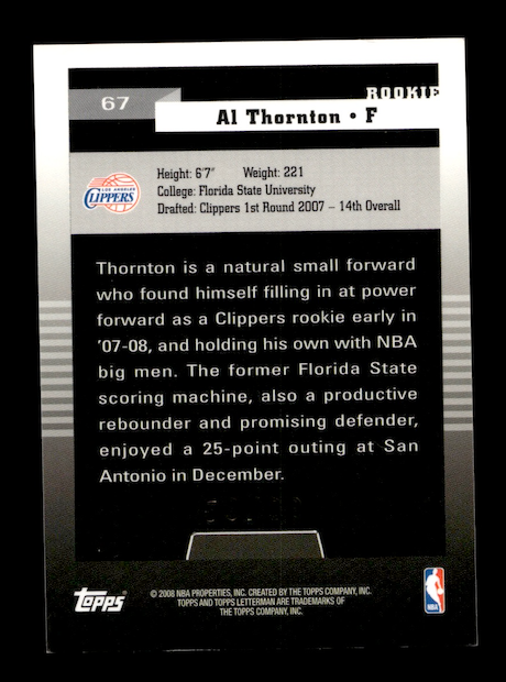 2007-08 Topps Letterman Refractors #67 Al Thornton Rookie #'d 59/99 (Los Angeles Clippers)
