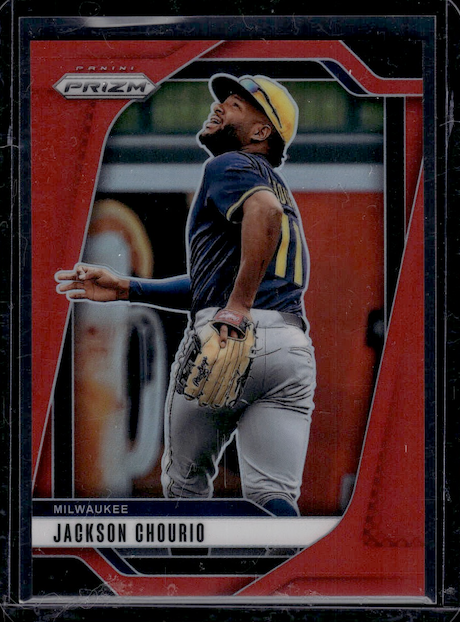 2025 Panini Prizm Prizms Red #108 Jackson Chourio #'d 019/299 (Milwaukee Brewers)
