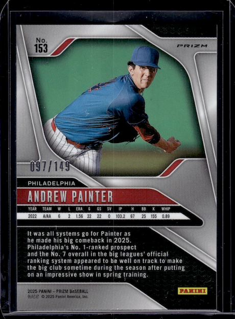 2025 Panini Prizm Prizms Purple #153 Andrew Painter (Philadelphia Phillies)
