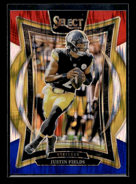 2024 Select Prizm Red and Blue Shock #74 Justin Fields (Pittsburgh Steelers)