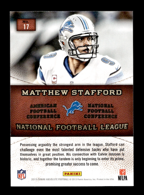2013 Absolute Hogg Heaven #17 Matthew Stafford (Detroit Lions)