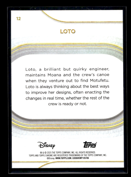 2025 Topps Chrome Disney #12 Loto Debut Card (Disney Film: Moana)