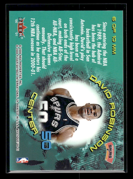 2000-01 Fleer Mystique Middle Men #6 David Robinson (San Antonio Spurs)