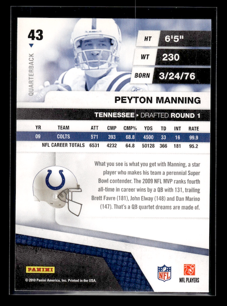 2010 Absolute Memorabilia Retail #43 Peyton Manning (Indianapolis Colts)
