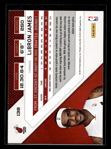 2010-11 Panini Threads #138 LeBron James (Miami Heat)