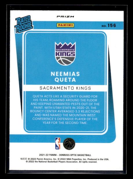 2021-22 Donruss Optic Purple #156 Neemias Queta (Sacramento Kings)