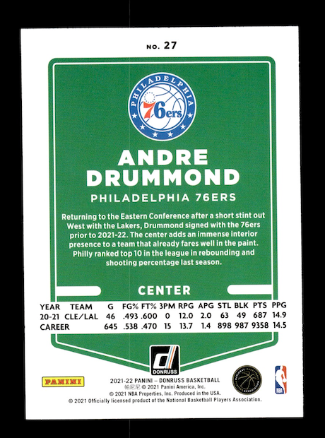 2021-22 Donruss #27 Andre Drummond (Philadelphia 76ers)