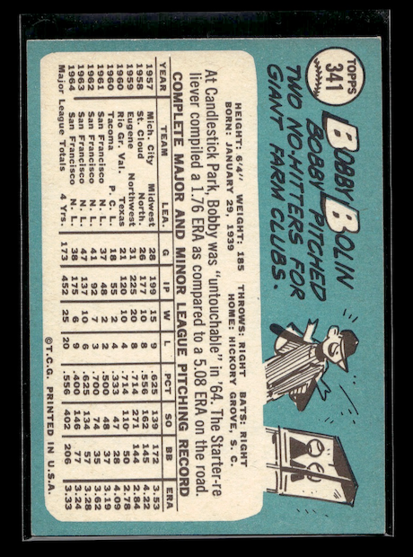 1965 Topps #341 Bob Bolin (San Francisco Giants)