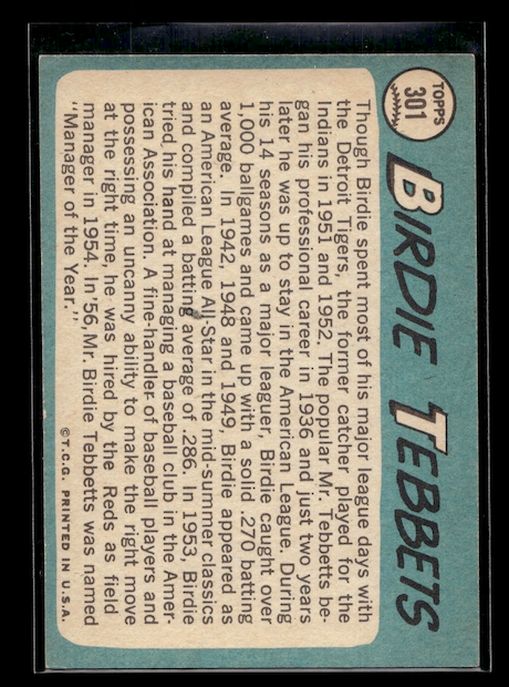 1965 Topps #301 Birdie Tebbetts Manager (Cleveland Indians)