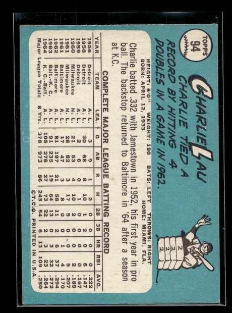 1965 Topps #94 Charlie Lau (Baltimore Orioles)