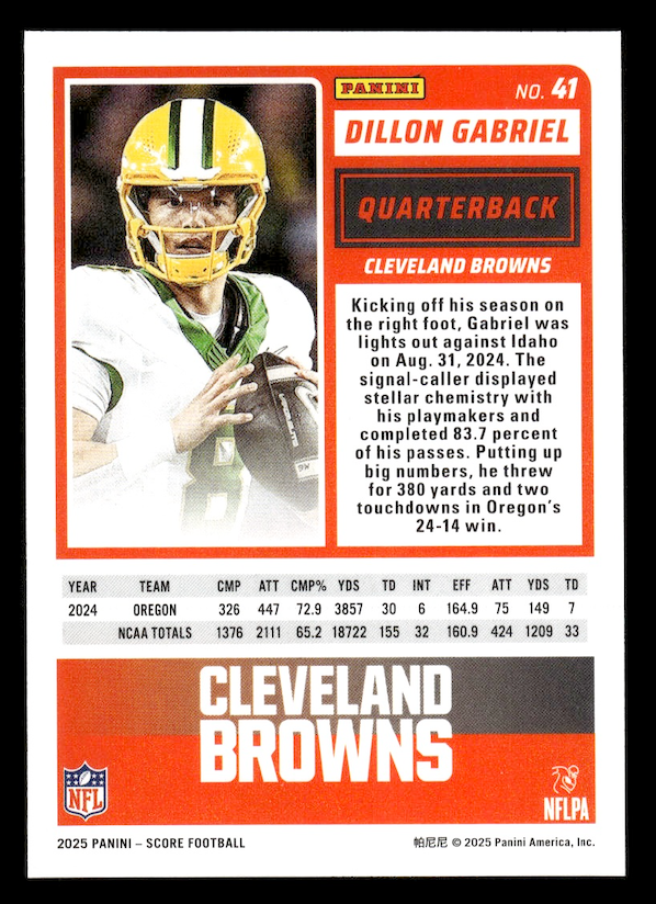 2025 Score Rookies #41 Dillon Gabriel (Cleveland Browns)