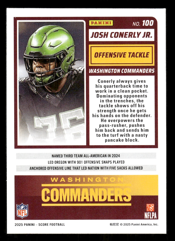 2025 Score Rookies #100 Josh Conerly Jr. (Washington Commanders)