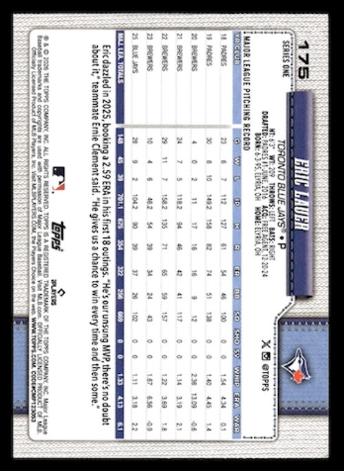 2026 Topps Spring Training #175 Eric Lauer (Toronto Blue Jays)