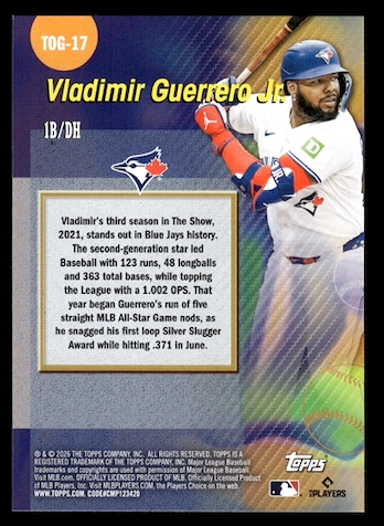 2026 Topps Titans of The Game #TOG17 Vladimir Guerrero Jr. (Toronto Blue Jays)
