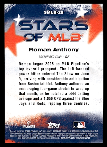 2026 Topps Stars of MLB Rookie (RC) #SMLB25  Roman Anthony (Boston Red Sox)