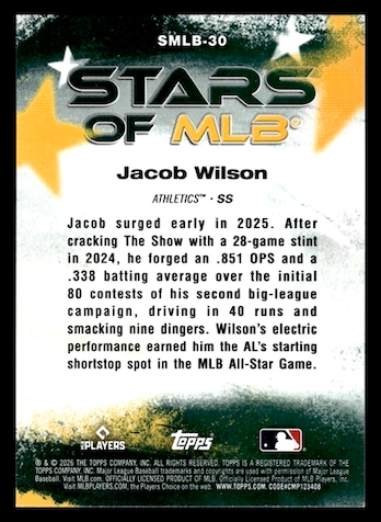 2026 Topps Stars of MLB #SMLB30 Jacob Wilson (Oakland Athletics)