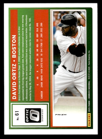 2025 Donruss Optic Black Pandora #61 David Ortiz (Boston Red Sox)