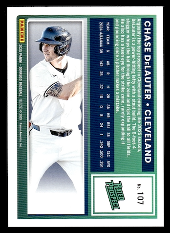 2025 Donruss Red and Blue Rated Prospect #107 Chase DeLauter (Cleveland Guardians)